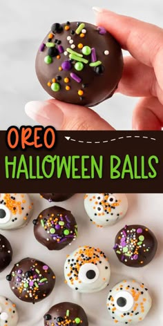 an oreo halloween balls recipe with sprinkles and chocolate on the top