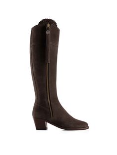 The Heeled Regina (Sporting Fit) - Chocolate Suede Tall Heeled Boots, Fairfax And Favor, Womens Tall Boots, Stirrup Leathers, Cuban Heels, Favorite Boots, Tall Boot, Lifestyle Clothing, Leather Care