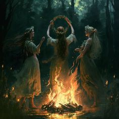 Pagan ceremony, witches, Wiccan, women dancing around fire, full moon ceremony Moon Line Drawing, Witches Dancing, Witches Dance, Baba Jaga, الفن الرقمي, Slavic Folklore, Woman Dancing, Pagan Art, Love Interest