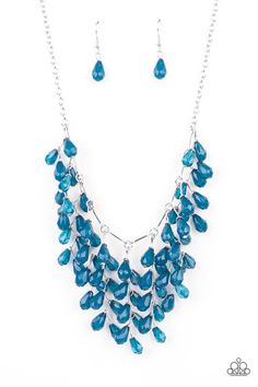 ​Garden Fairytale - Blue JEWELRY Paparazzi Accessories 2021 CONVENTION EXCLUSIVE Necklace  A shimmery collection of opaque and clear crystal-like Mykonos Blue teardrop beads delicately cluster along a linked strand of silver bars, creating an ethereally leafy fringe below the collar. Features an adjustable clasp closure Sold as one individual necklace Includes one pair of matching earrings CHECK OUT MY OTHER LISTINGS! ;) Shipping: $5.95 Flat (I combine qualifying items) FREE shipping w/ qualifyi Mykonos Blue, Happy Jewelry, Fringe Necklace, Teardrop Beads, Paparazzi Accessories, Teardrop Necklace, Blue Jewelry, Silver Bars, Blue Necklace