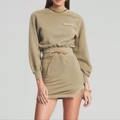 Brand New With Tag. Size Xxl. Olive Grey. Cotton And Elastane. High Mock Neck. Made In Italy. Cozy Chic. Pit To Pit: 20.5" Sleeves: 28" Waist: 15"(Default) Length: 37" Fall Khaki Mini Dress, Khaki Mini Dress For Fall, Chic Khaki Mini Dress For Fall, Fitted Khaki Long Sleeve Dress, Fitted Long Sleeve Khaki Dress, Chic Long Sleeve Mini Dress For Loungewear, Fuzzy Sweater Dress, Wool Sweater Dress, Pink Bodycon Dresses