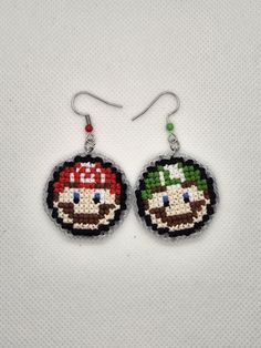 the mario bros earrings are made out of plastic beads