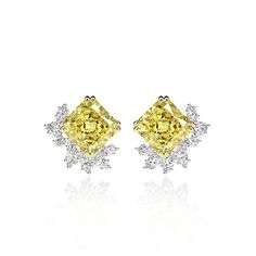 New in! One of a kind stud earrings made from lab made yellow diamonds and marquise cz diamonds in the bottom Luxury Yellow Diamond Earrings For Anniversary, Luxury Yellow Earrings For Formal Occasions, Luxury Yellow Fine Jewelry Earrings, Luxury Yellow Earrings For Anniversary, Yellow Diamond Earrings, Fancy Yellow Diamond, Luxury Earrings, Gemstone Stud Earrings, Square Diamond