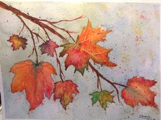 watercolor painting of autumn leaves on white paper