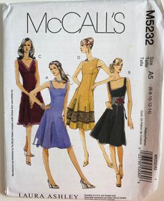 three women's dresses and one woman's dress are shown in this sewing pattern