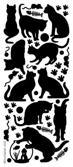 the silhouettes of cats and other animals are shown in black on a white background