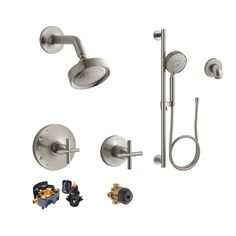 the shower faucet and hand shower head are shown