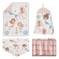 the little mermaid bedding set is pink and blue