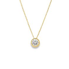 A simple solitaire necklace in a gorgeous yellow gold finish. Can't go wrong with a classic! 14K Yellow Gold 0.83 TCW Diamonds SIZE 18" in Length 1/2" Pendant (Approx.) Style Code: PJNK423 Gold Solitaire Necklace With Brilliant Cut Round Stone, Classic 14k Yellow Gold Solitaire Necklace, Timeless Yellow Gold Solitaire Necklace With Round Stone, Classic Yellow Gold Solitaire Diamond Necklace, Classic 14k Gold Solitaire Necklace, Classic Diamond Necklace With Bezel Setting, Gold Solitaire Necklace With Round Stone For Formal Occasions, Gold Solitaire Necklace For Formal Events, Classic Yellow Gold Solitaire Necklace With Round Cut