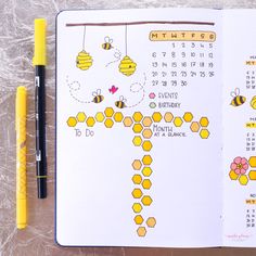 Honeybee Drawing, Bee Doodle, Archer And Olive, Creating A Bullet Journal, Bullet Journal Mood