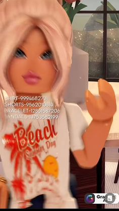 an animated image of a woman with blonde hair and blue eyes wearing a t - shirt that says peach