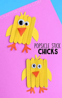 popsicle stick chicks made from construction paper