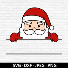 santa claus peeking out from behind a white brick wall with the text svg dxf