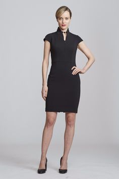 Buy Evelyn Work Dress in Black by Nora Gardner. Cap sleeves, front zipper and stand-up collar combine forces to create the ultimate power dress. Elevate your stylish work from home wardrobe. Professional women's workwear designed and made in New York City. Modern Workplace, Power Dress, Work Dresses, Work Dress, Work Wear Women, Black Cap, Professional Women, Princess Seam, Crepe Fabric