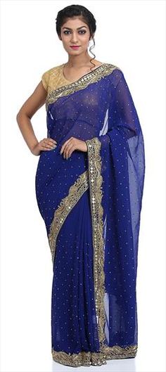 Blue color Saree in Georgette fabric with Mirror work Elegant Blue Georgette Traditional Wear, Elegant Blue Blouse Piece For Reception, Royal Blue Elegant Festive Blouse Piece, Blue Bollywood Wedding Blouse Piece, Elegant Blue Saree With Pallu, Blue Blouse Piece With Traditional Drape For Reception, Wedding Blouse Piece In Royal Blue With Zari Work, Festival Blue Blouse Piece With Sheer Dupatta, Royal Blue Wedding Blouse Piece With Zari Work