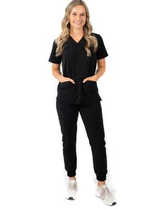 The Princess Collection Hailey is a size XS and she is 5'4 2 Deep Pockets Incredibly Soft Lightweight Material Plus Size Business Attire, Jogger Scrubs, Fit Scrubs, Bright Shoes, Cute Scrubs, Scrubs Outfit, Black Scrubs, Princess Collection, Medical Scrubs