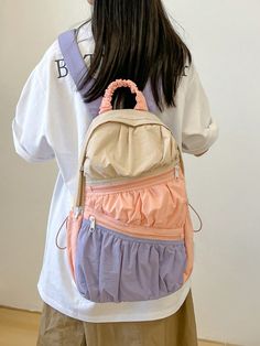 This Stylish Colorblock Student Backpack is your perfect companion for school or travel. With its trendy design and sturdy construction, it offers both style and functionality. Keep your essentials organized and easily accessible, making it the ideal choice for students on the go. Color : Multicolor Pattern Type : Colorblock, Letter Material : Polyamide Type : Classic Backpack Style : Casual Closure Type : Zipper Bag Size : Small Composition : 100% Polyester Style Type Bag Height Bag Length Bag Width Pink 42 24 12 Trendy Nylon Backpack For Students, Trendy Nylon Backpack, Multifunctional School Backpack For Back To School, Multifunctional School Backpack, Trendy Backpack For Back To School With Zipper Closure, Trendy Backpack With Zipper Closure For Back To School, Casual Nylon Backpack For Study, Trendy Nylon Bags For Back To School, Functional Nylon Backpack For Study