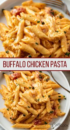 buffalo chicken pasta with extra creamy sauce and topped with parsley Easy Pasta Dinner Recipes, Easy Fast Dinner Recipes, Types Of Pasta, Fast Easy Dinner, Resep Pasta, Buffalo Chicken Pasta, Easy Pasta Dinner, Recipes Mexican