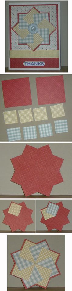 three pictures of different shapes and sizes of paper