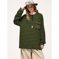 Autumn Retro Striped Pullover T-Shirt  Material: 100% Cotton  Size: M, L, XL Color: Purple, Dark Green  Season: Spring, Fall,   Occasion: Leisure, Outdoor, Daily, Vacation,Fall Outfits Casual Long Sleeve Top For Spring Streetwear, Casual Spring Long Sleeve Top For Streetwear, Striped Long Sleeve T-shirt For Fall, Khaki Long Sleeve Relaxed Fit T-shirt, Casual Striped Long Sleeve Top For Fall, Casual Striped Sweatshirt For Streetwear, Fall Striped Crew Neck Top, Striped Crew Neck Top For Fall, Casual Striped Crew Neck Top