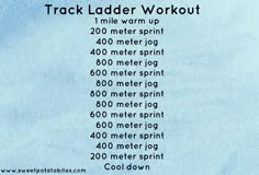 a blue watercolor background with the words track ladder workout written in black ink