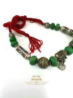 Moroccan Necklaces berber Necklacestouareg Necklaces - Etsy France Traditional Green Adjustable Necklace, Artisan Green Jewelry For Festival, Traditional Green Beaded Jewelry, Handmade Green Jewelry For Festivals, Green Handmade Traditional Necklaces, Unique Green Necklaces For Festivals, Unique Green Necklace For Festival, Unique Green Necklace For Festivals, Traditional Green Beads As A Gift