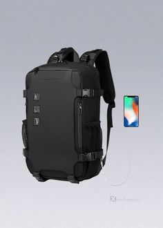 the back pack is attached to an iphone