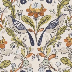 a wallpaper with birds and flowers on it