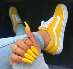 Yellow Nail Art, Yellow Vans, Yellow Nail, Yellow Ombre, Her Nails, 90's Fashion, Yellow Nails, Yellow Aesthetic, Mellow Yellow