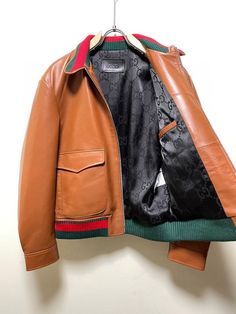 Size: XS, S, M, L, XL, XXL, XXXL It comes with Dust box, Care manual, Tag, and Paper bag.Size Guide: Gucci Tracksuit, Gucci Leather, Flight Jacket, Leather Jackets, Paper Bag, Shopping Outfit, Bomber Jacket, Leather Jacket