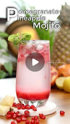 the video shows how to make pomegranate pineapple mojito