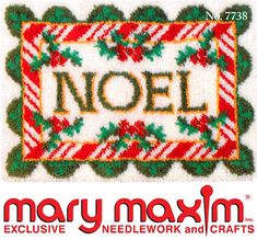 a cross stitch christmas card with the words noell on it and holly wreaths