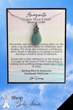 heart chakra crystal Element Water, Mystical Jewelry, Amazonite Necklace, Amazonite Stone, Crystal Meanings, Self Worth, Chakra Crystals, Heart Chakra, To Speak