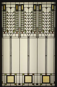 an art deco stained glass window with yellow and brown squares in the center, on a white background