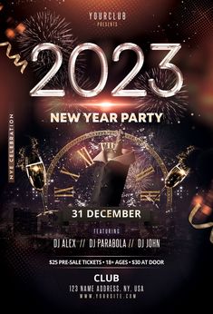 Happy 2023 New Year Flyer Template PSD New Year's Eve Flyer, New Year Wishes Images, Year Poster, Happy New Year Wallpaper, Happy New Year Background, Social Media Branding Design, Happy New Year Design, Desain Editorial, Creative Flyer Design