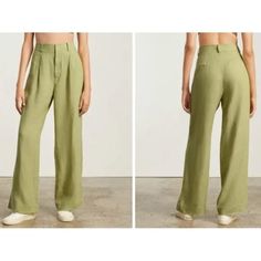 100% Linen Everlane Way-High Drape Pant In Leek. Fully Sold Out, Nwt! Love The Fit, Just Too Big In The Waist For Me. High-Rise, Wide-Leg. Relaxed Through Hip And Thigh. Rise: 13.5". Inseam: 30". Leg Opening: 22.13". (Size 4) Intended To Be A Floor-Length Slouchy Look. Fitted Everlane Bottoms For Spring, Chic Cotton Bottoms By Everlane, Chic Everlane Cotton Bottoms, Everlane Cotton Bottoms For Spring, High Waist Green Linen Pants, High-waist Green Linen Pants, Green High-waist Linen Pants, Chic Everlane Bottoms For Spring, Fitted Cotton Bottoms By Everlane