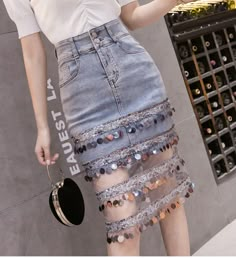 Summer Streetwear Shorts Women Hand-Studded on Storenvy Streetwear Shorts, Hip Skirt, Summer Streetwear, Elegant Skirt, Denim And Lace, Shorts Women, Fashion Sewing