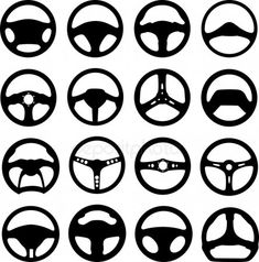 the steering wheel and spokes of a car, all in black on a white background