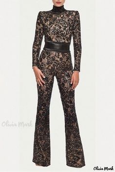 Olivia Mark - Paris Fashion Boutique Jumpsuit, Combining Lace Overlay for a Vintage and Artistic Look. Paris Runway, Elegant Bodysuit, Bodysuit Jumpsuit, Lace Jumpsuit, Casual Outerwear, Artistic Style, Pant Length, Parisian Chic, Runway Collection