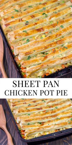 sheet pan chicken pot pie with text overlay