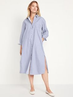 Loose Midi Shirt Dress | Old Navy Fall Cotton Shirt Dress With Roll-up Sleeves, Button-up Shirt Dress With Pockets For Daywear, Collared Shirt Dress With Buttoned Pockets And Relaxed Fit, Casual Dress With Button Cuffs And Spread Collar, Relaxed Fit Collared Shirt Dress With Buttoned Pockets, Cotton Shirt Dress With Buttoned Pockets For Fall, Fall Cotton Shirt Dress With Buttoned Pockets, Casual Long Sleeve Shirt Dress With Button Cuffs, Relaxed Fit Cotton Shirt Dress With Button Cuffs