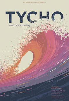 an image of a poster with the words tycho on it and a wave in the background