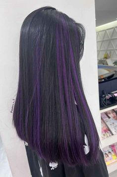 #haircolor #hairgoals #aesthetic #fashion #purplehair Black Hair And Purple Highlights, Purple Hair Dye Ideas For Black Hair, Purple Raccoon Tail Hair, Purple Hair With Black Highlights, Purple Streaks In Black Hair, Black To Purple Ombre Hair, Black Hair Purple Highlights, Purple Highlights Black Hair, Hair Purple Highlights