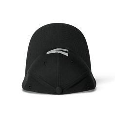 a black hat with white stitching on the side