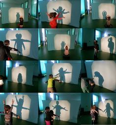 several images of children playing with shadows on the wall