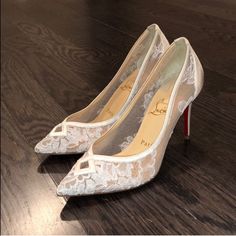 I Had To Postpone My Wedding And Decided On Different Shoes. Nwt. Comes With Dust Bag, And Box! Neoalto 85 Size 37.5 Fits Like A 7. Louboutin Kitten Heels, Luxury Lace Heels With Pointed Toe, Evening Lace Wedding Shoes, Luxury Pointed Toe Heels For Reception, Elegant Low Heel Lace Wedding Shoes, Lace Wedding Shoes With Pointed Toe, Luxury Lace Wedding Heels, Elegant Lace Wedding Shoes With Low Heel, Cream Lace Heels For Formal Occasions