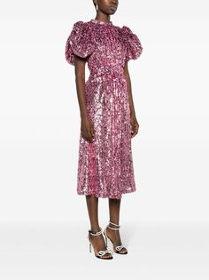 ROTATE BIRGER CHRISTENSEN Sequinned open-back Midi Dress - Farfetch Midi Dress Pink, Rotate Birger Christensen, Embellished Midi Dress, Birger Christensen, Wedding Guest Looks, Versace Outfit, Yoko London, City Dress, Pink Midi Dress