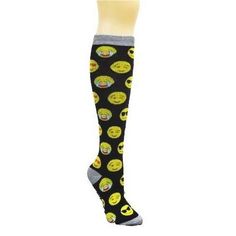 Emoji Face Pattern Socks from the Socks Panda (Knee High) from the Sock Panda Casual Comfortable Knee-high Socks, Comfortable Stretch Knee-high Socks, Comfortable Stretch Knee-high Hosiery, Casual Knee-high Stretch Hosiery, Casual Stretch Knee-high Hosiery, Trendy Stretch Socks For Sports, Trendy Stretch Sports Socks, Breathable Comfortable Knee-high Socks, Comfortable Breathable Knee-high Socks