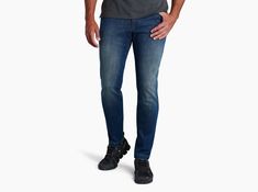 The KÜHL DENIM Men's Pant is cut from our exclusive heavyweight performance denim.  Highlighted by impressive stretch and phenomenal rebound, these pants maintain both fit and form over extended wear. With a classic five-pocket design, KÜHL DENIM TAPERED FIT sports a modern look.Size up if you prefer your denim relaxed. Indigo Mid-rise Casual Jeans, Casual Indigo Mid-rise Jeans, Casual Indigo Jeans For Fall, Casual Washed Blue Slim Fit Bottoms, Casual Slim Fit Washed Blue Bottoms, Casual Slim Fit Denim Blue Jeans, Casual Stretch Faded Jeans, Casual Stretch Jeans In Faded Color, Casual Fitted Faded Jeans