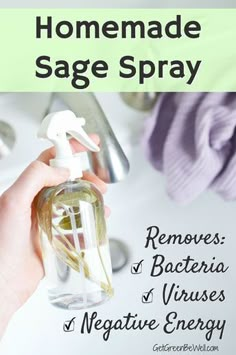 someone is holding a spray bottle with soap on it and the words homemade sage spray